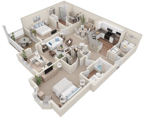 Floor plan for 2 beds, 2 baths, 1286 sqft
